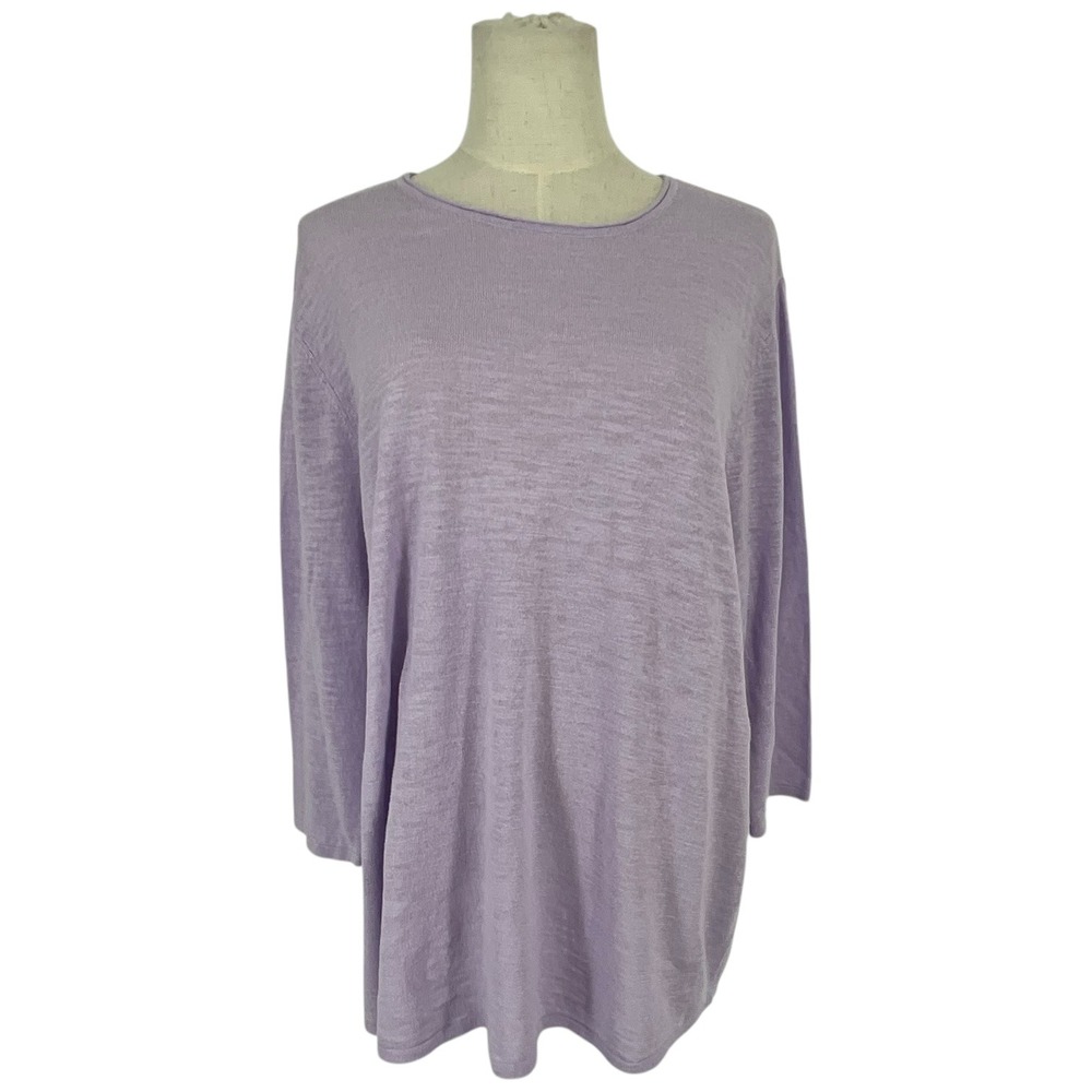 J Jill Lilac Linen Blend Knit Sweater Top 3/4 Sleeve Relaxed Fit XL Luxury